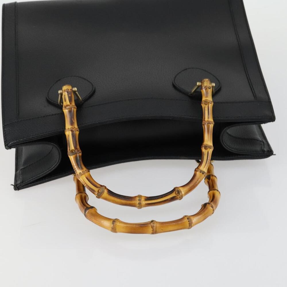 GUCCI Bamboo Hand Bag Leather Black Gold 002 1186 0260 Auth 156902 - Picture 7 of 16